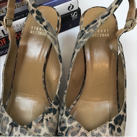 Stuart Weitzman Heels Leopard Print Wedge Sandals - Picture 4 of 8